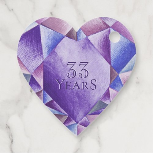 Amethyst Watercolor Heart 33rd Wedding Anniversary Favor Tags