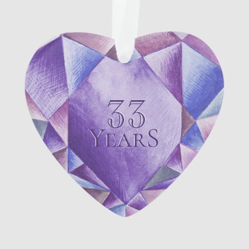Amethyst Watercolor Heart 33rd Wedding Anniversary Ornament