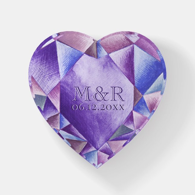 Amethyst Watercolor Heart 6th Wedding Anniversary Paperweight (Front)