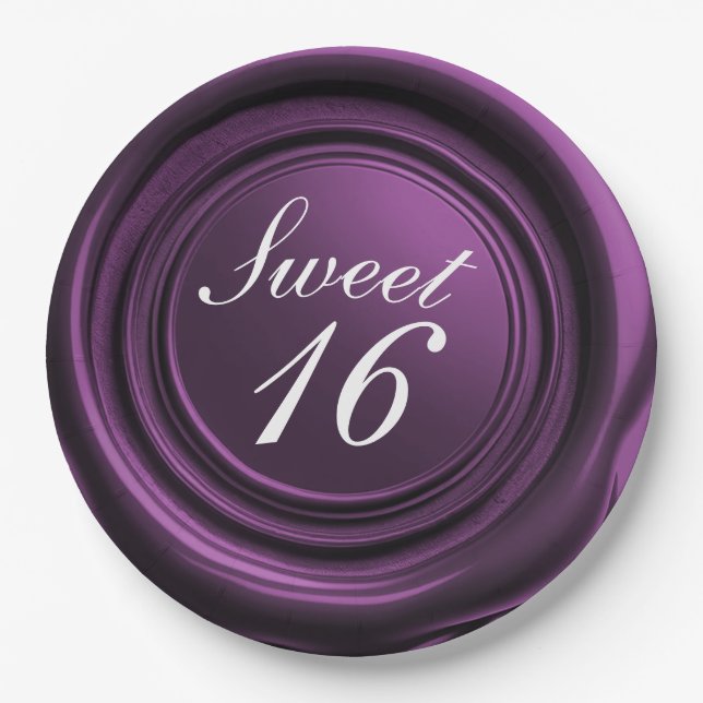 Amethyst Wax Seal Drip Classy Sweet 16 Wedding Paper Plates (Front)