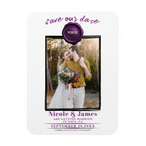 Amethyst Wax Seal Photo Wedding Save the Date Magnet