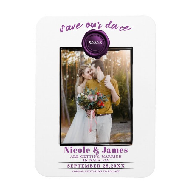 Amethyst Wax Seal Photo Wedding Save the Date Magnet (Vertical)