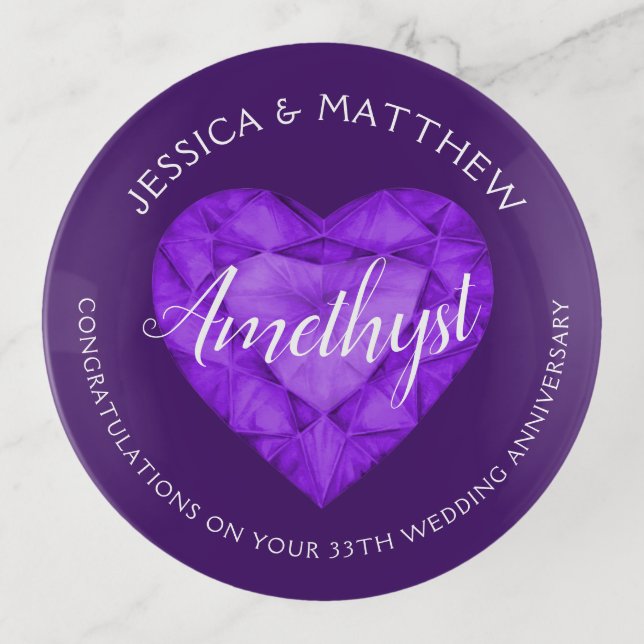 Amethyst Wedding Anniversary custom names Trinket Tray (Front)
