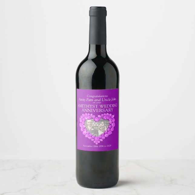 Amethyst wedding anniversary custom wine labels (Front)