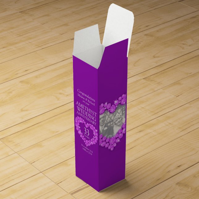 Amethyst wedding anniversary heart photo wine box (Opened)