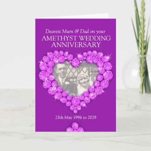 Amethyst wedding anniversary parents photo card