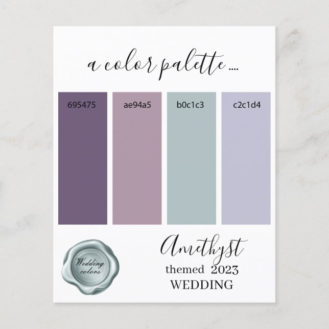 Amethyst Wedding colors Palette Card 2023 (Front)