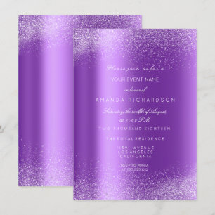 Amethyst White Glitter Leafs Sand Frame Glam Invitation