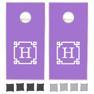 Amethyst White Greek Key Frame #2 Initial Monogram Cornhole Set