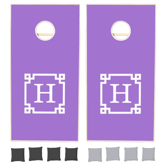 Amethyst White Greek Key Frame #2 Initial Monogram Cornhole Set (Set)