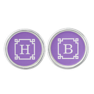 Amethyst White Greek Key Frame #2 Initial Monogram Cufflinks