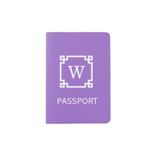Amethyst White Greek Key Frame #2 Initial Monogram Passport Holder (Front)