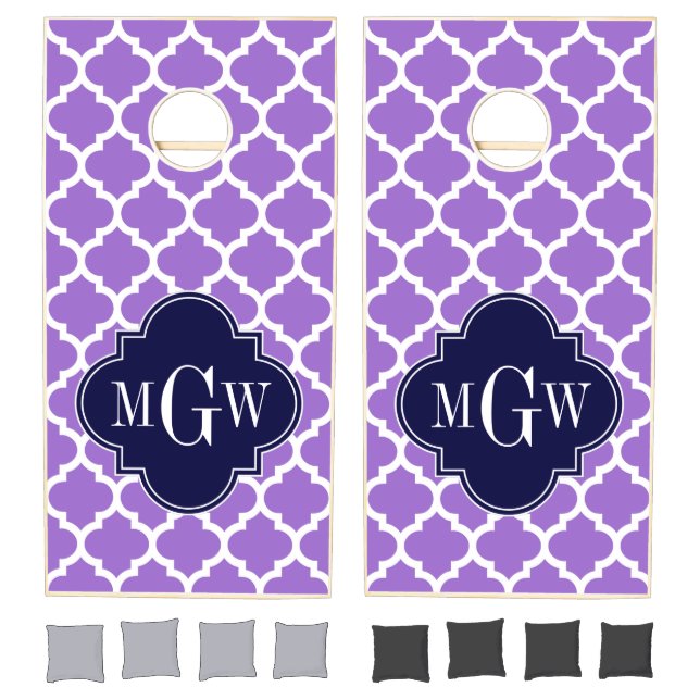 Amethyst White Moroccan #5 Navy 3 Initial Monogram Cornhole Set (Set)