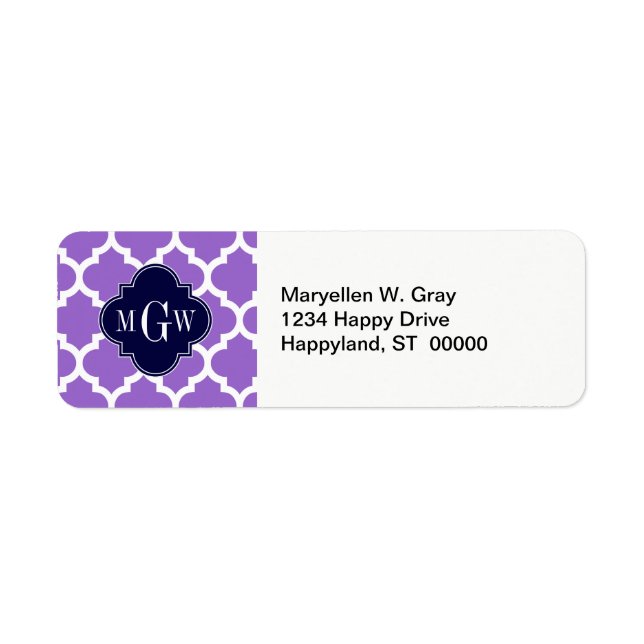 Amethyst White Moroccan #5 Navy 3 Initial Monogram Label (Front)
