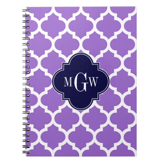 Amethyst White Moroccan #5 Navy 3 Initial Monogram Notebook (Front)