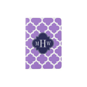 Amethyst White Moroccan #5 Navy 3 Initial Monogram Passport Holder