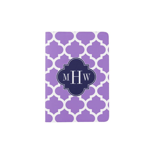 Amethyst White Moroccan #5 Navy 3 Initial Monogram Passport Holder (Front)