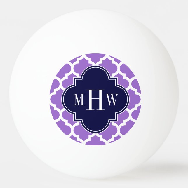 Amethyst White Moroccan #5 Navy 3 Initial Monogram Ping-Pong Ball (Front)