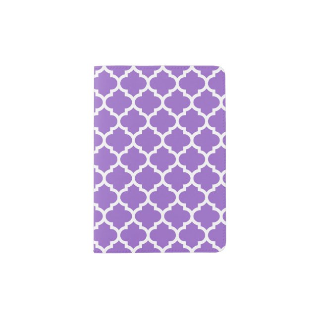 Amethyst White Moroccan Quatrefoil Pattern #5 Passport Holder (Front)
