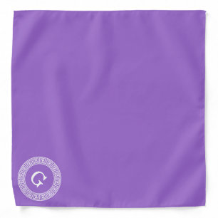 Amethyst Wht Greek Key Rnd Frame Initial Monogram Bandana