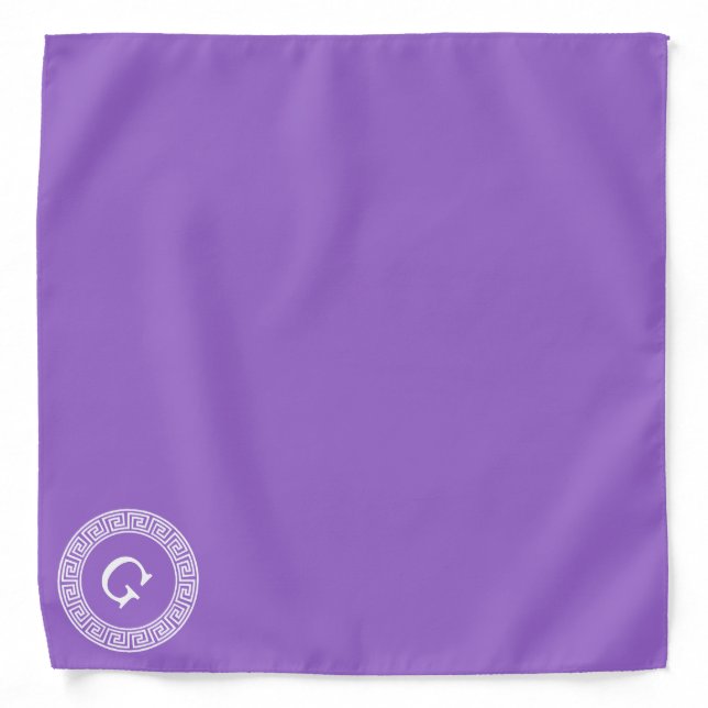 Amethyst Wht Greek Key Rnd Frame Initial Monogram Bandana (Front)