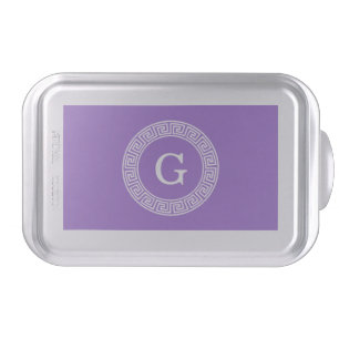 Amethyst Wht Greek Key Rnd Frame Initial Monogram Cake Pan