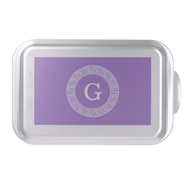 Amethyst Wht Greek Key Rnd Frame Initial Monogram Cake Pan (Front)