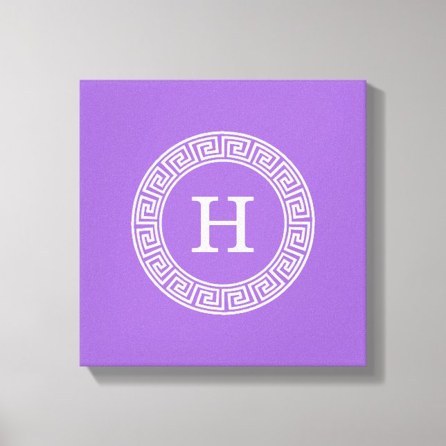 Amethyst Wht Greek Key Rnd Frame Initial Monogram Canvas Print (Front)