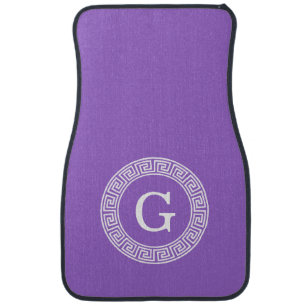 Amethyst Wht Greek Key Rnd Frame Initial Monogram Car Floor Mat