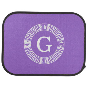 Amethyst Wht Greek Key Rnd Frame Initial Monogram Car Mat