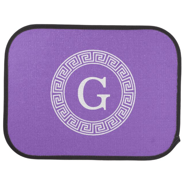 Amethyst Wht Greek Key Rnd Frame Initial Monogram Car Mat (Rear)