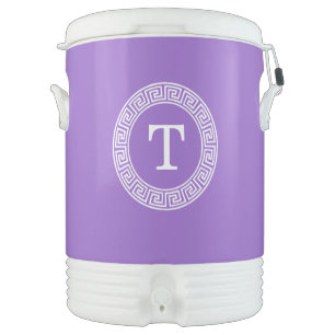 Amethyst Wht Greek Key Rnd Frame Initial Monogram Cooler