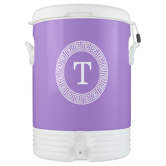 Amethyst Wht Greek Key Rnd Frame Initial Monogram Cooler (Front)