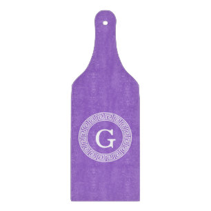 Amethyst Wht Greek Key Rnd Frame Initial Monogram Cutting Board