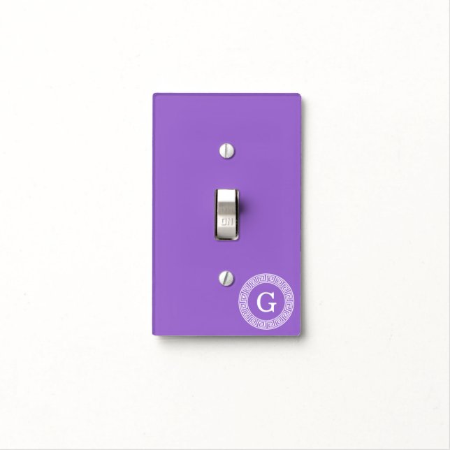 Amethyst Wht Greek Key Rnd Frame Initial Monogram Light Switch Cover (In Situ)