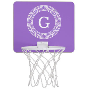 Amethyst Wht Greek Key Rnd Frame Initial Monogram Mini Basketball Hoop