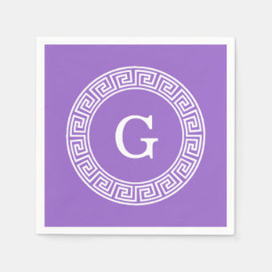 Amethyst Wht Greek Key Rnd Frame Initial Monogram Napkins