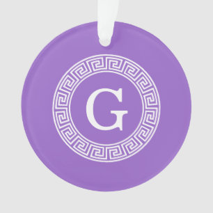 Amethyst Wht Greek Key Rnd Frame Initial Monogram Ornament
