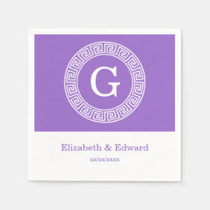 Amethyst Wht Greek Key Rnd Frame Initial Monogram Paper Napkins