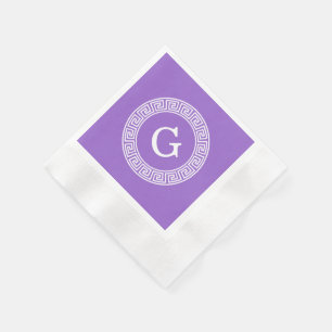 Amethyst Wht Greek Key Rnd Frame Initial Monogram Paper Napkins