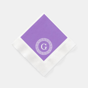 Amethyst Wht Greek Key Rnd Frame Initial Monogram Paper Napkins