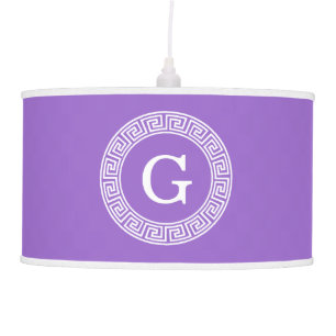 Amethyst Wht Greek Key Rnd Frame Initial Monogram Pendant Lamp