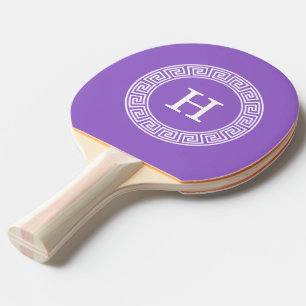 Amethyst Wht Greek Key Rnd Frame Initial Monogram Ping Pong Paddle