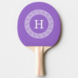 Amethyst Wht Greek Key Rnd Frame Initial Monogram Ping-Pong Paddle