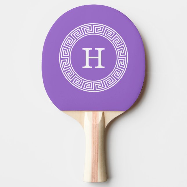 Amethyst Wht Greek Key Rnd Frame Initial Monogram Ping-Pong Paddle (Front)