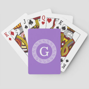 Amethyst Wht Greek Key Rnd Frame Initial Monogram Poker Cards