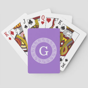 Amethyst Wht Greek Key Rnd Frame Initial Monogram Poker Cards