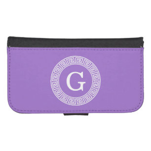 Amethyst Wht Greek Key Rnd Frame Initial Monogram Phone Wallet