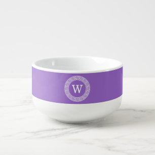 Amethyst Wht Greek Key Rnd Frame Initial Monogram Soup Mug