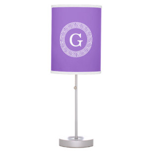 Amethyst Wht Greek Key Rnd Frame Initial Monogram Table Lamp